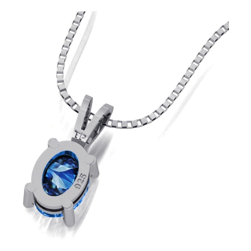 Colar Topázio Azul Prata 925 Oval 8x6mm- Corrente Veneziana