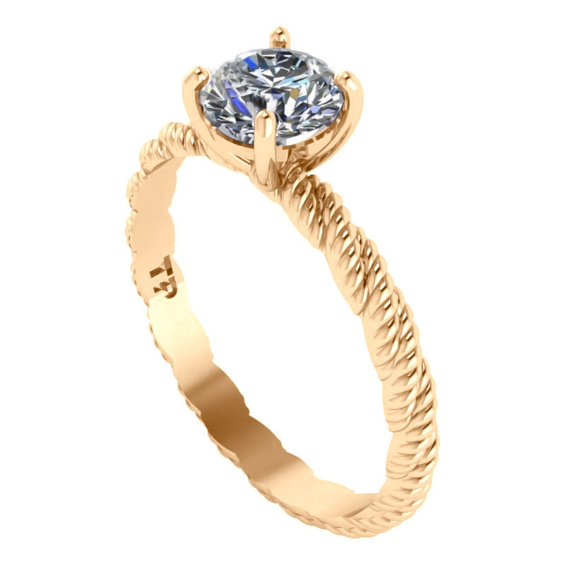 Anel Solitário Torcido Zircônia Prata 925 Dourada Ouro 18k