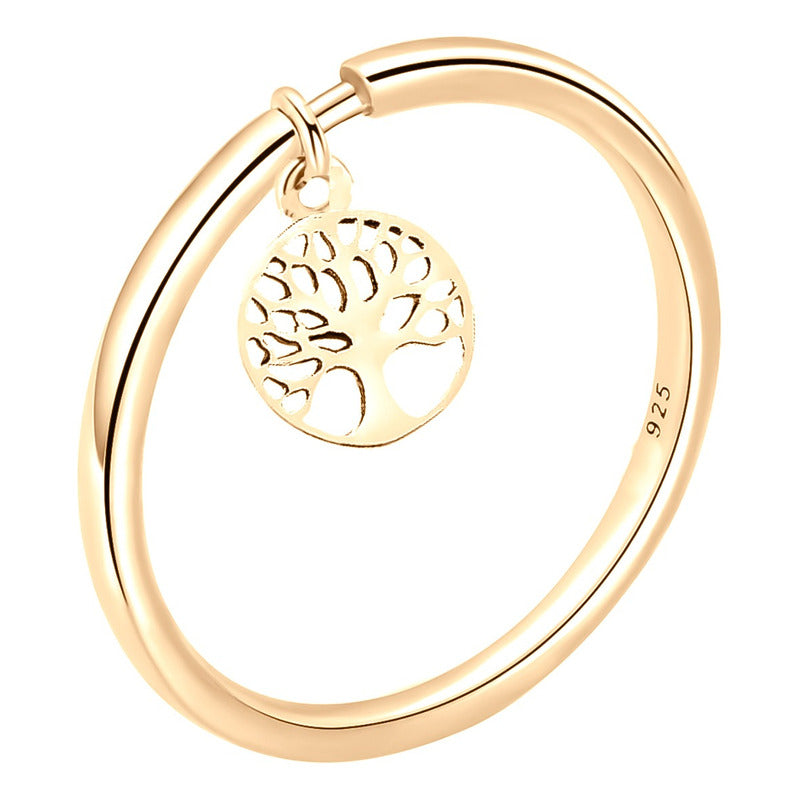Kit Anel E Bracelete Prata 925 Dourada 18k- Arvore Da Vida