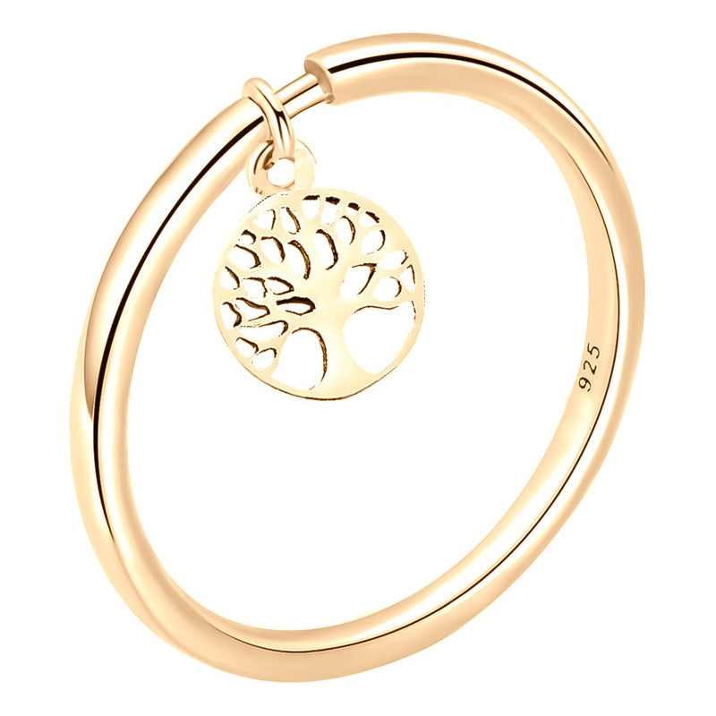 Kit Anel E Bracelete Prata 925 Dourada 18k- Arvore Da Vida