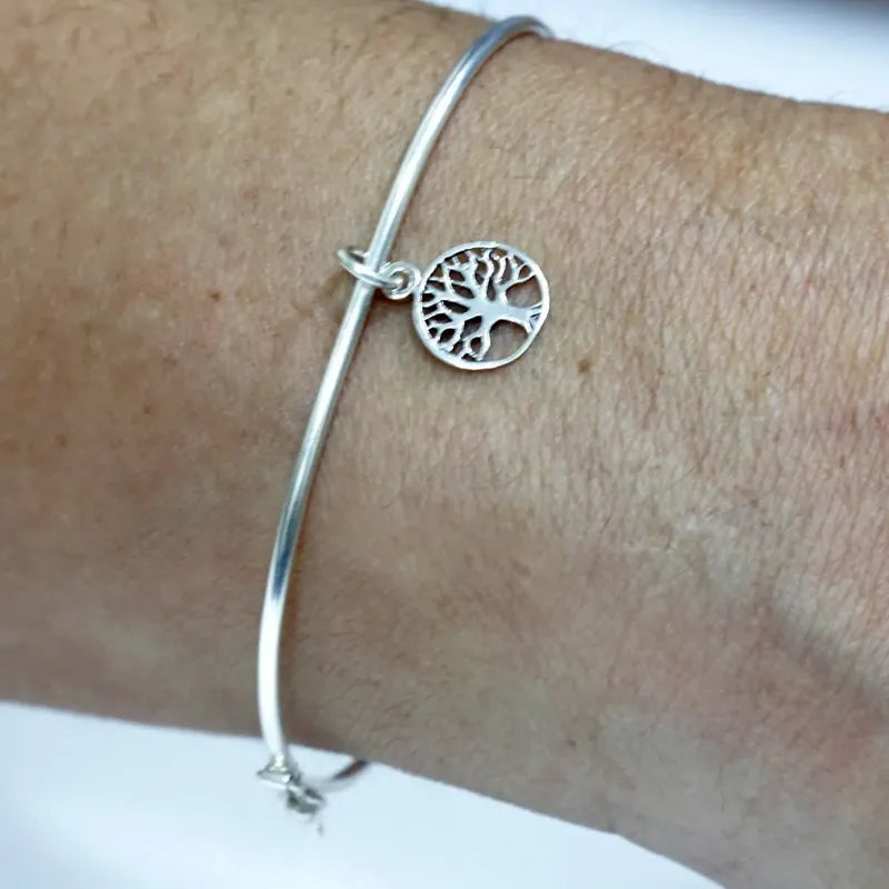 Pulseira Bracelete Rígido Prata 925- Berloque Arvore Da Vida 6 Cm