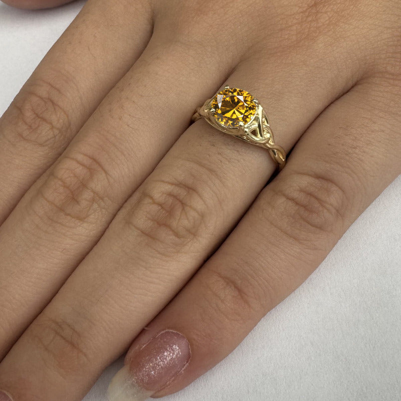 Anel Prata 925 Dourada 18k Celta Knot Trinity - Citrino