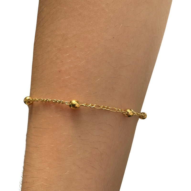 Pulseira Prata 925 Dourada 18k Bolinha 3mm - Feminina