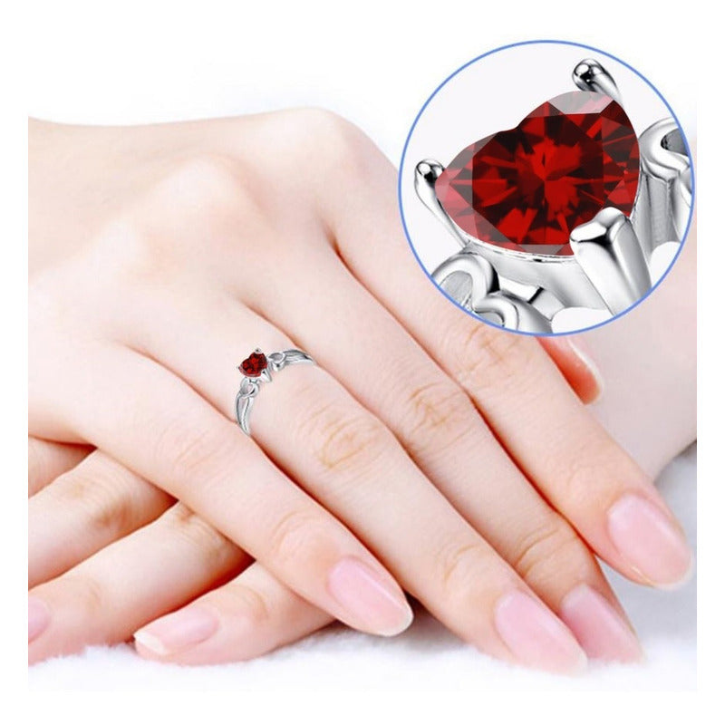 Anel De Pura Prata 925 Eterno Coração Granada - Exclusivo