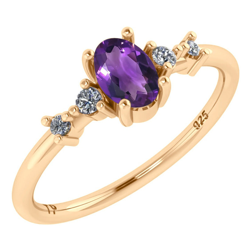 Anel London De Prata 925 Dourada Ouro 18k - Ametista