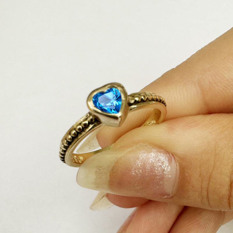 Anel Prata 925 Dourada 18k Solitário Coração - Topázio
