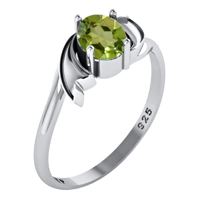 Anel Wings Peridoto Oval Pura Prata 925 - Exclusivo