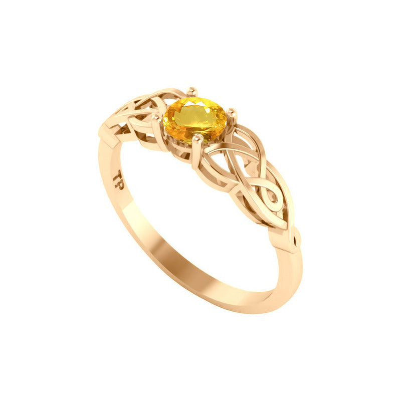 Anel Solitário Celta Knot Prata 925 Dourada 18k - Citrino