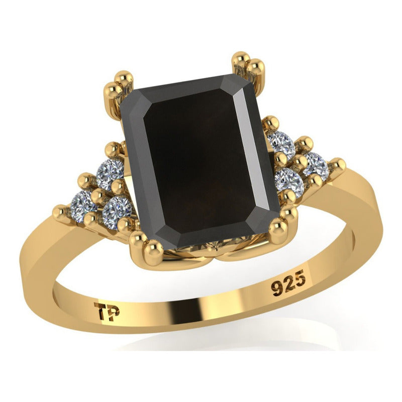 Anel Vintage Clássico Prata 925 Dourada 18k Onix