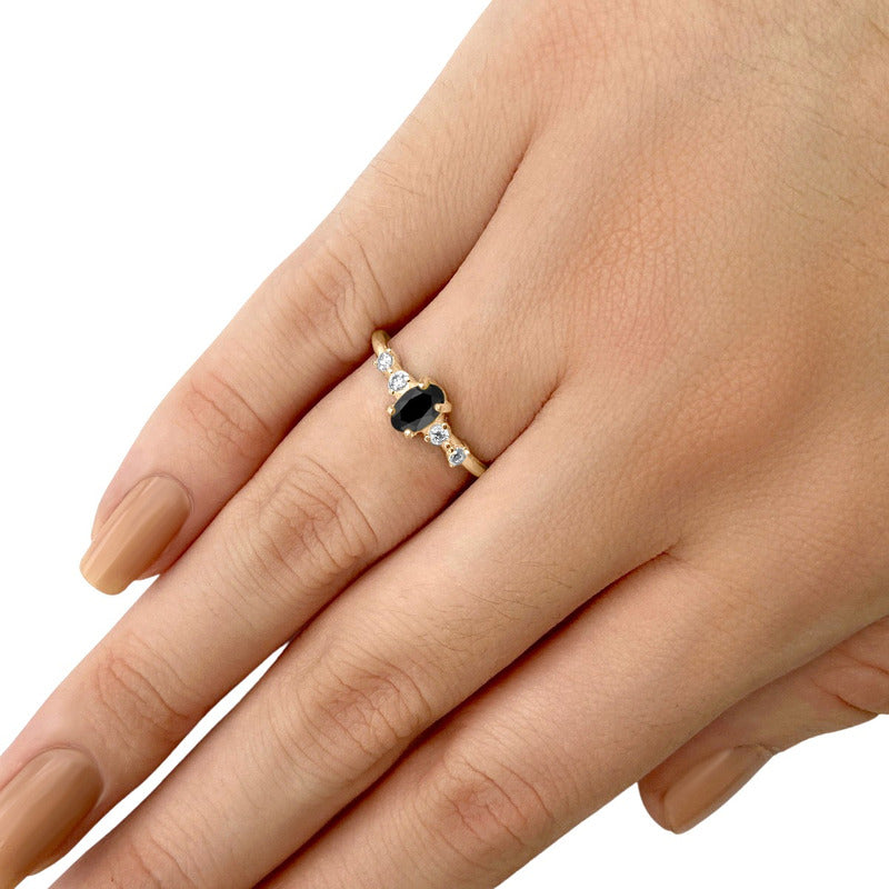 Anel London De Prata 925 Dourada Ouro 18k - Black Ônix