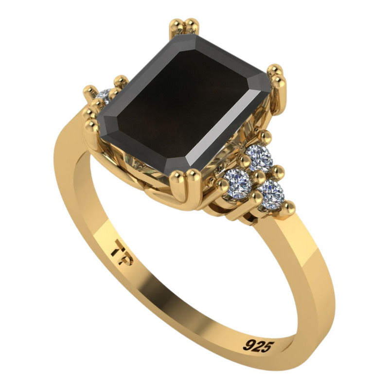 Anel Vintage Clássico Prata 925 Dourada 18k Onix