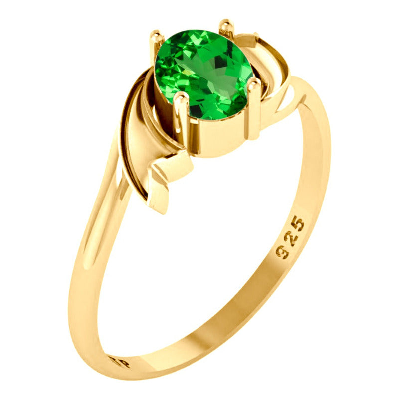 Anel Wings Prata 925 Dourada Ouro 18k - Esmeralda Oval