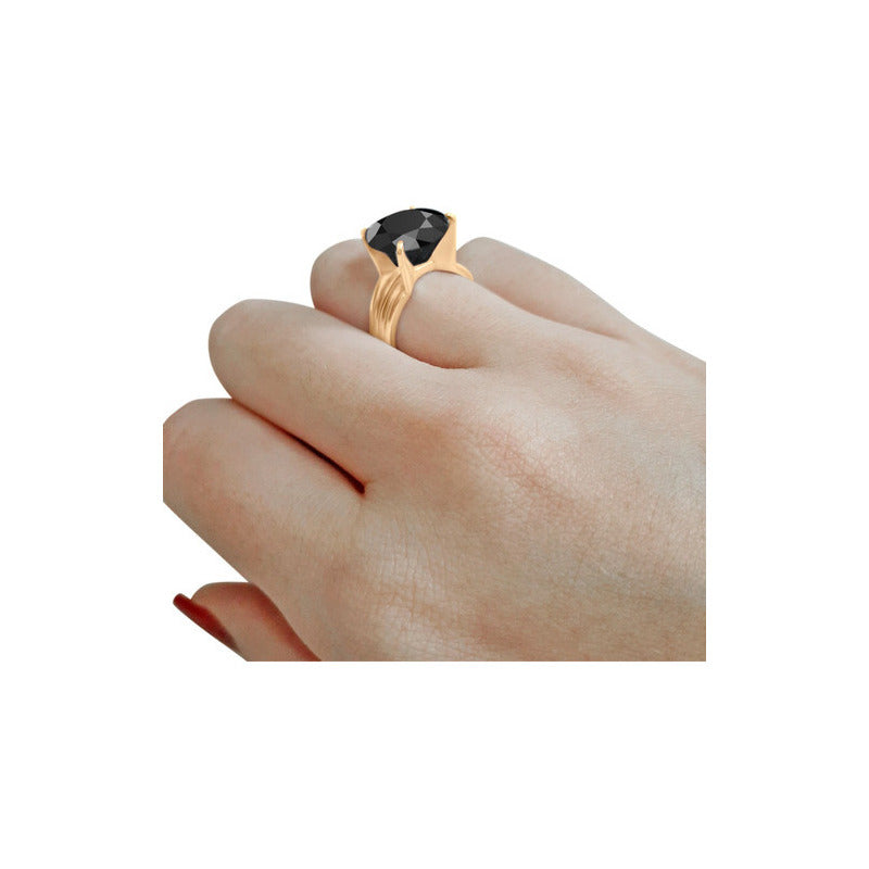 Anel Solitário Prata 925 Dourada 18k - Black Ônix Grande