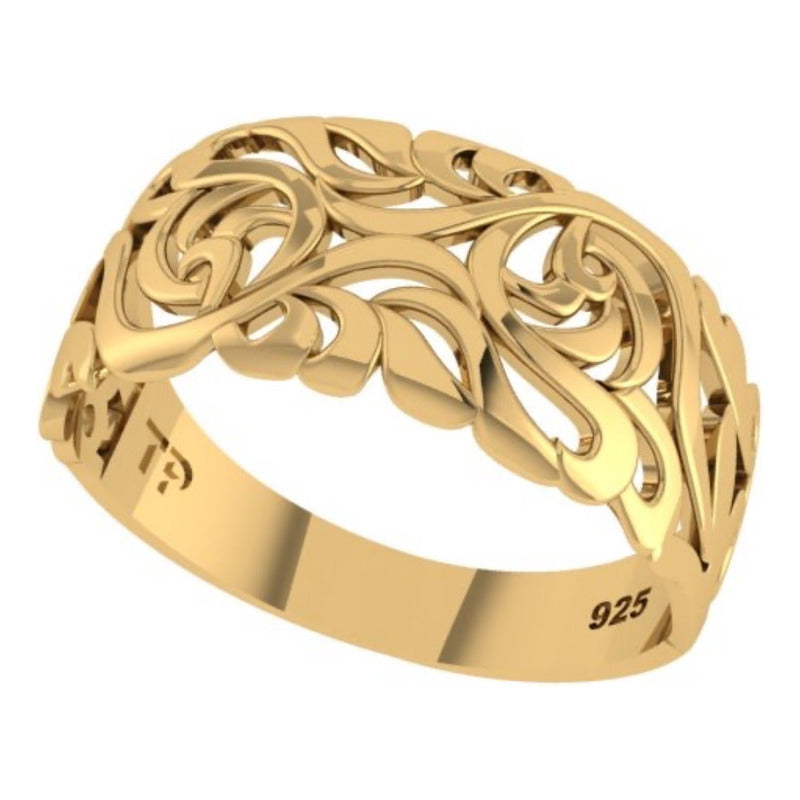 Anel Bombê Filigrana Prata 925 Dourada 18k - Exclusivo
