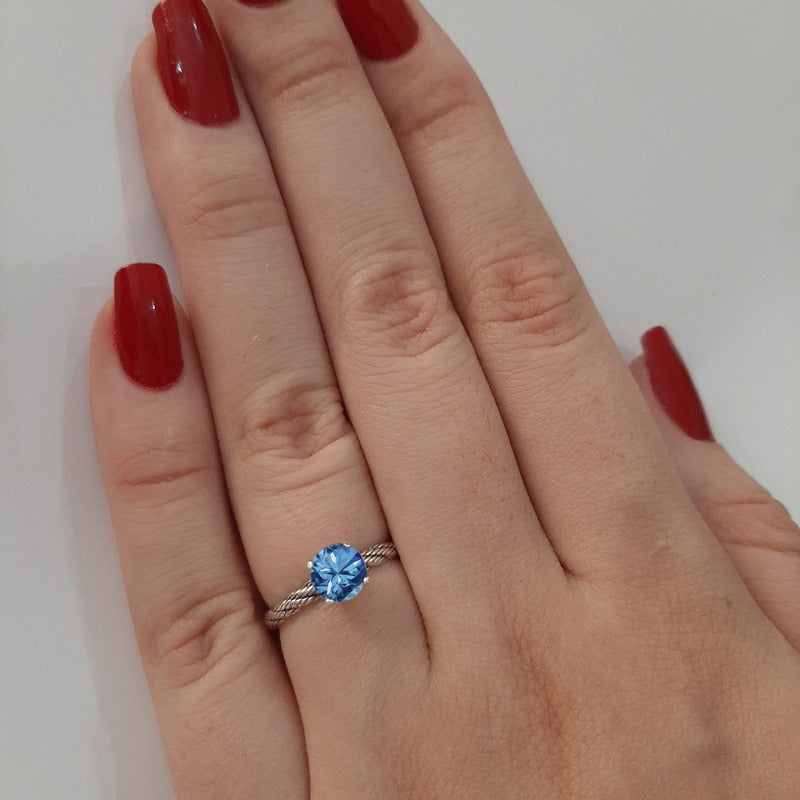 925 Silver Solitaire Ring Twisted Blue Topaz - Exclusive