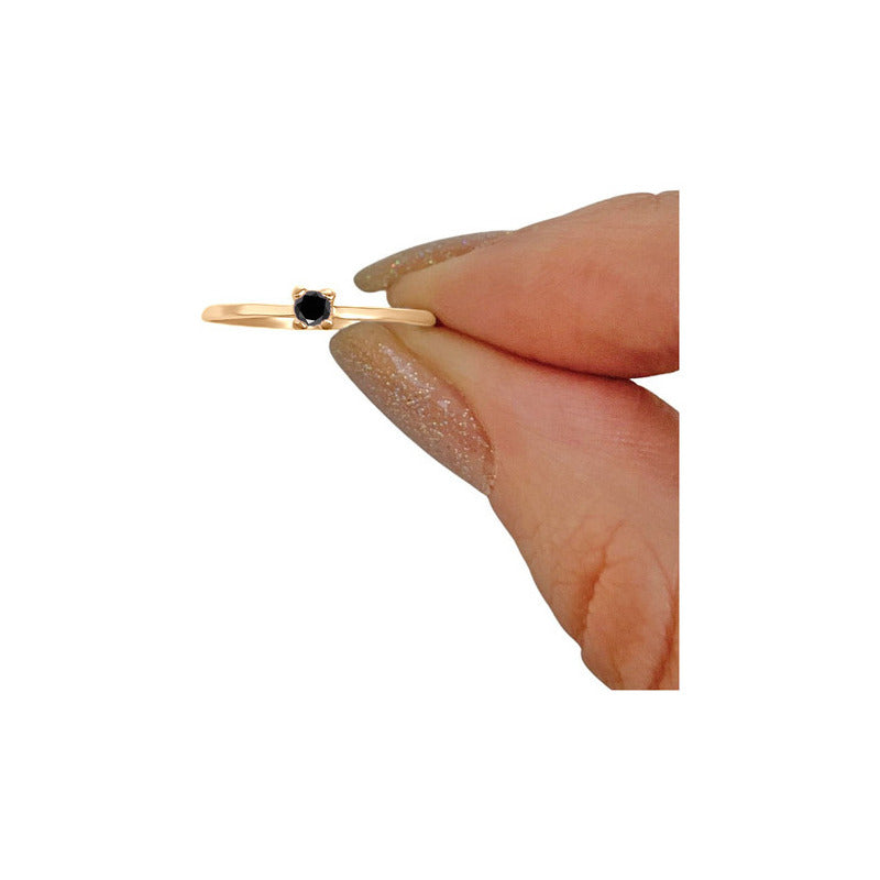 Anel Solitário Prata 925 Dourada 18k - Black Ônix