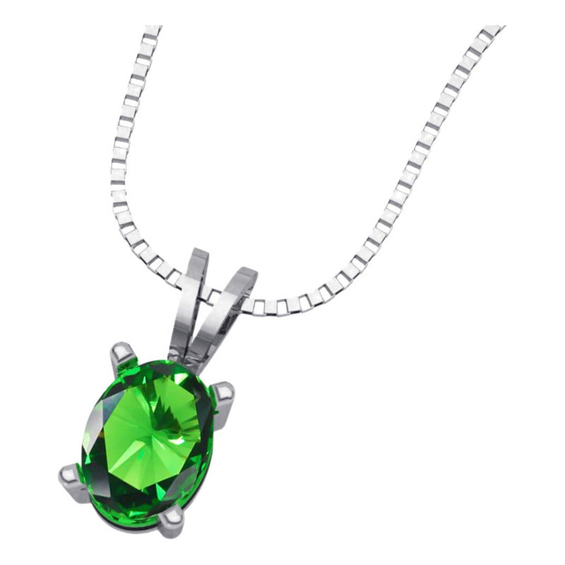 Colar Veneziana Prata 925 Esmeralda Oval 8x6mm - Exclusivo