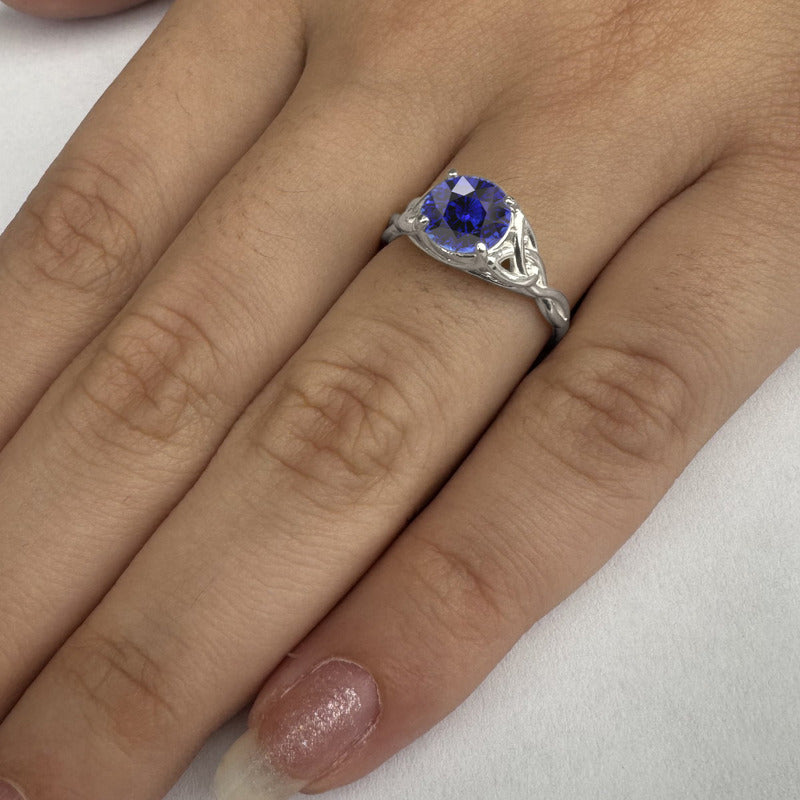 Anel Prata 925 Celta Knot Trinity Safira Azul - Feminino