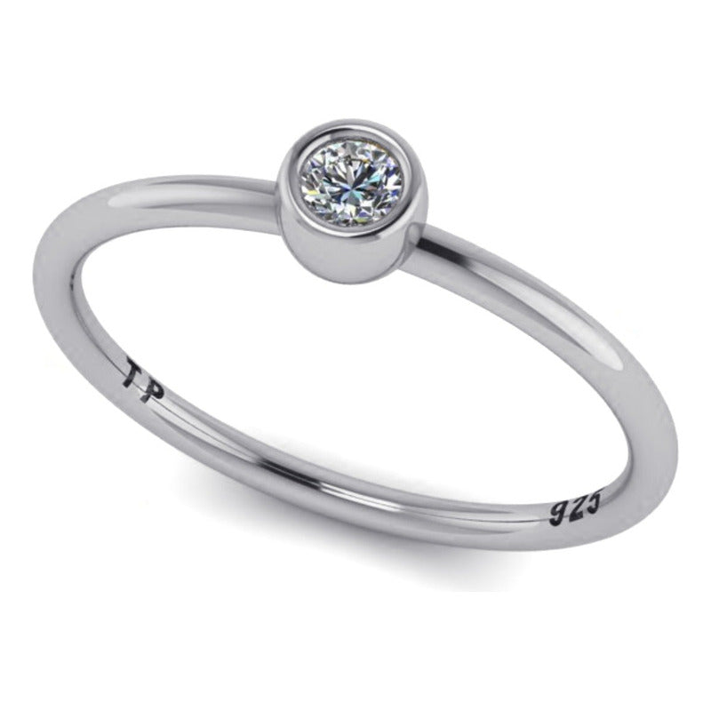 Anel De Prata 925 Solitário Zirconia Redonda - Exclusivo - Compre Joias Direto Da Fábrica E Economize Dinheiro