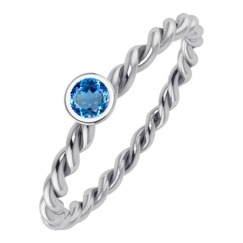 Anel Prata 925 Solitário Torcido Topázio Azul - Exclusivo