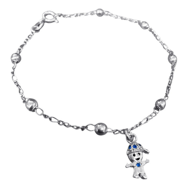 Pulseira Prata 925 Bolinha 3mm - Pingente Menino