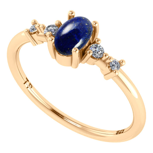 Anel Andilázuli Prata 925 Dourada 18k Lápis-lazúli