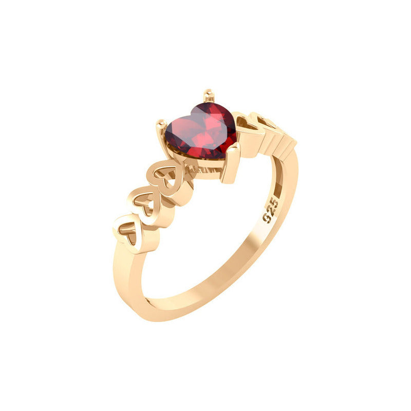 Anel Luxo Coração Prata 925 Dourada A Ouro 18k - Granada