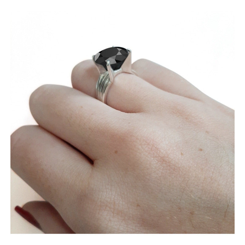 Anel Solitário Black Onix Grande Pura Prata 925 - Exclusivo