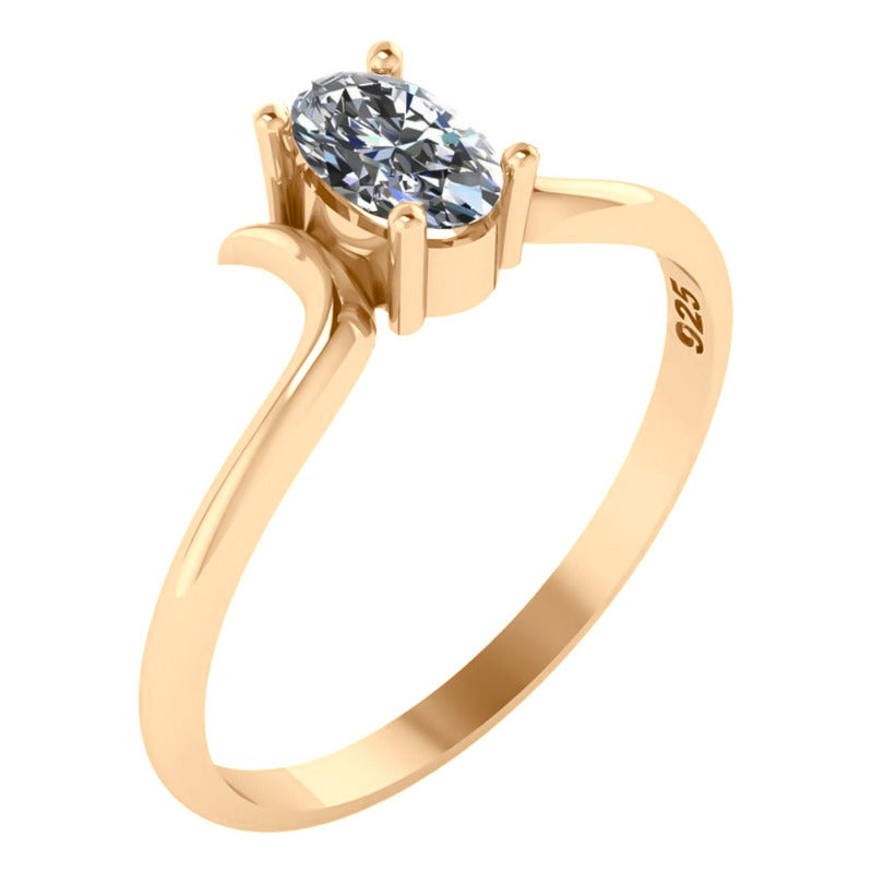 Anel Roma Solitário Prata 925 Dourada Ouro 18k - Zircônia