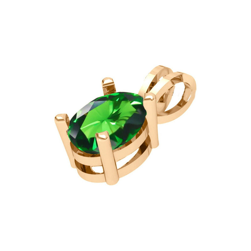 Pingente Oval Prata 925 Dourada 18k - Esmeralda