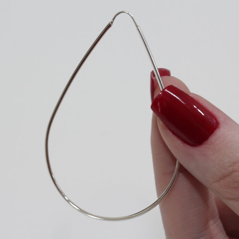 Brinco Argola Grande De Prata 925 Gota - 60mm Feminina