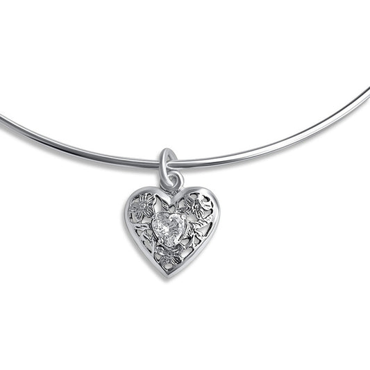 Colar Choker Filigrana Coração Prata 925 Zirconia Exclusivo