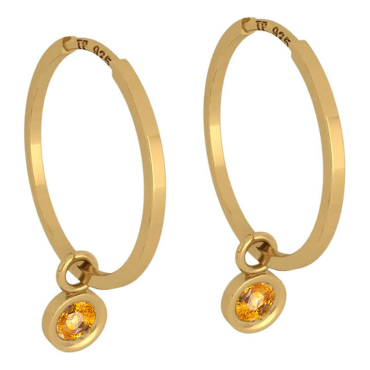 Aros de plata 925 con colgante redondo de oro de 18 quilates - Citrino