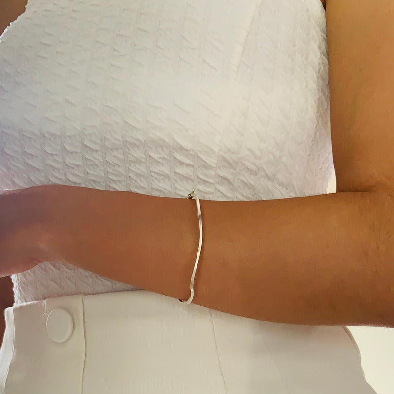 Pulseira Bracelete Rígido Ondulado Prata 925