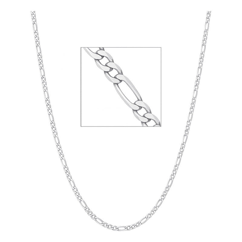 Corrente Prata 925 Figaro 3x1 Fina 2.5mm - Masculina 45cm