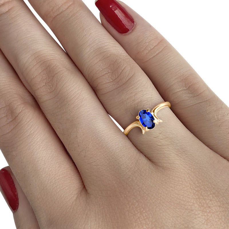 Anel Roma Solitário Prata 925 Dourada Ouro 18k - Safira