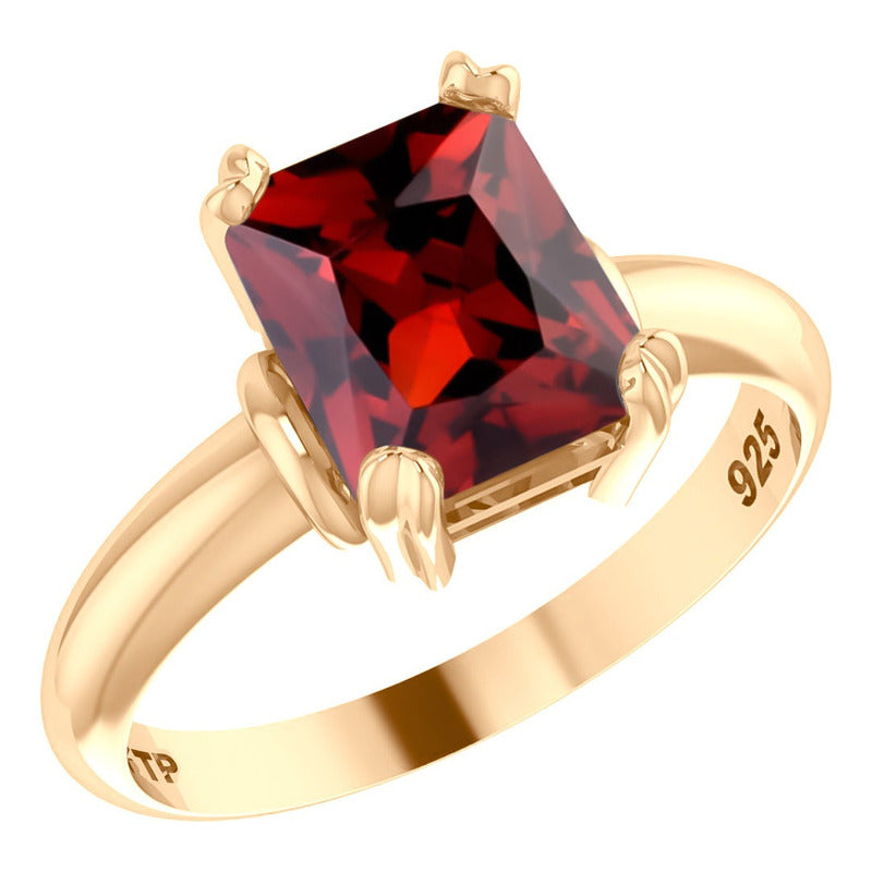 Anel Vintage Granada Prata 925 Dourada Ouro 18k - Feminino