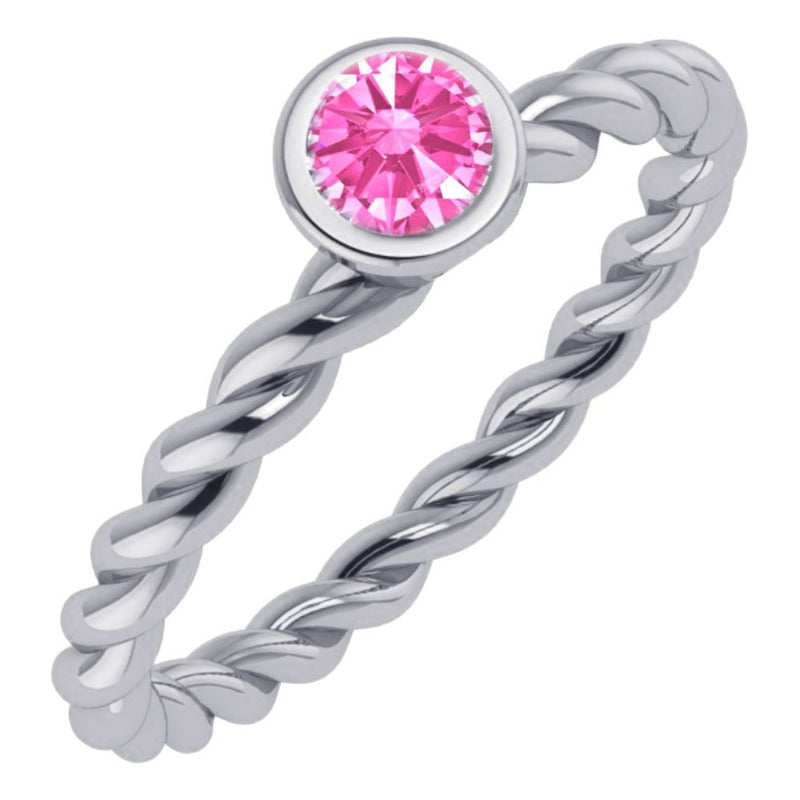 Anel Prata 925 Solitário Torcido Safira Rosa - Exclusivo