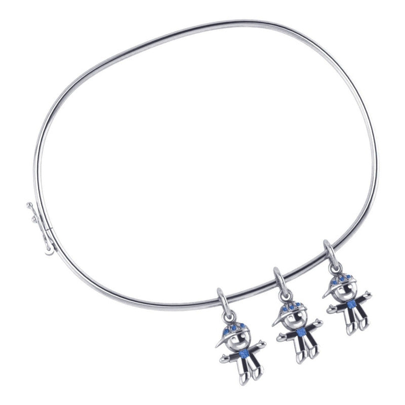 Pulseira Bracelete Rígido Prata 925 - Pingentes 3 Meninos