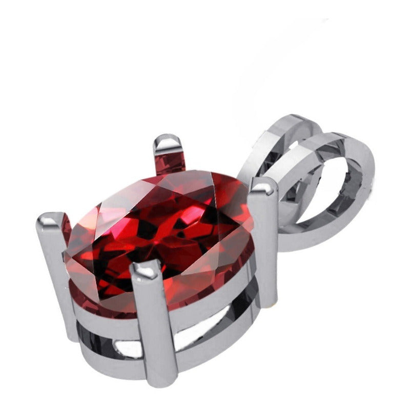 Pingente Prata 925 Oval Granada 6x8mm - Exclusivo
