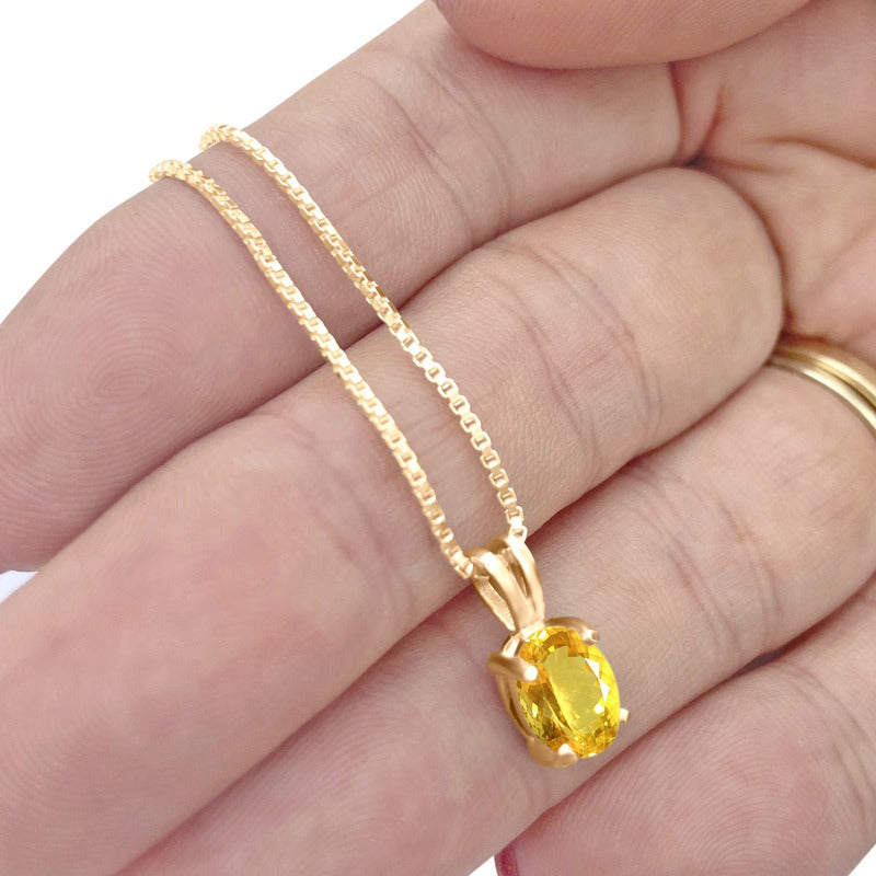 Pingente Oval Prata 925 Dourada 18k - Citrino