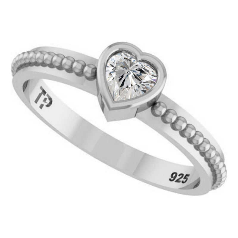 Anel De Pura Prata 925 Solitário Coração Zirconia- Exclusivo
