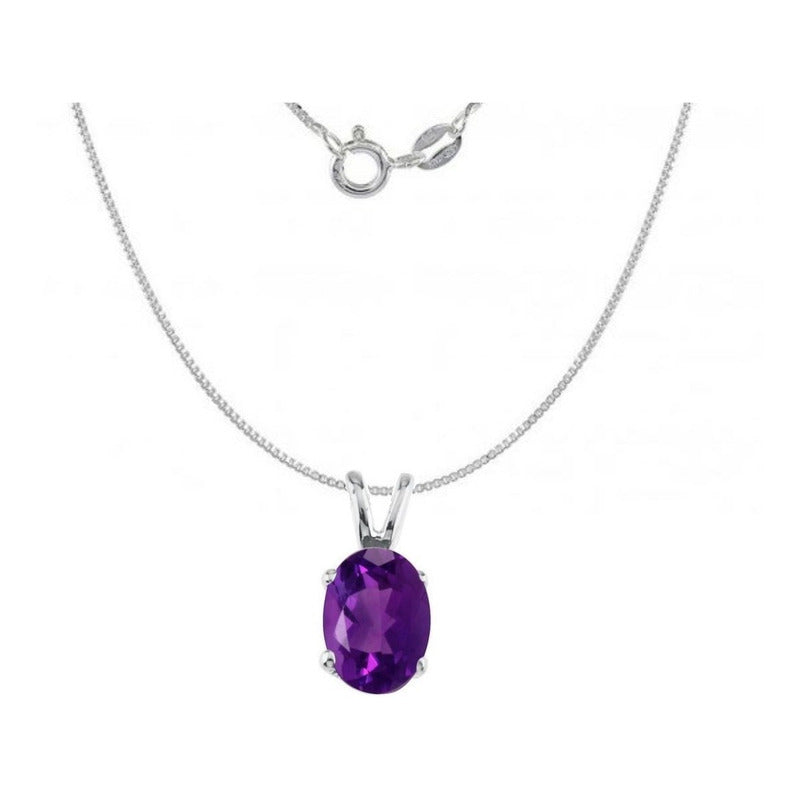 Colar Feminino Prata 925 Ametista Oval - Exclusivo