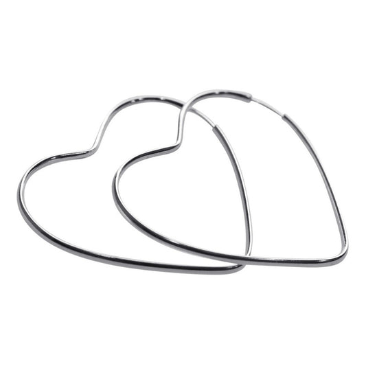 Brinco Argola Grande De Prata 925 Coração - 40mm Feminina
