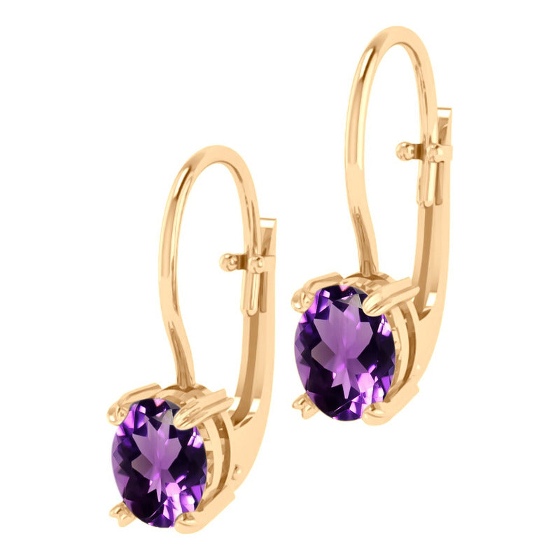 Brinco Trava Pura Prata 925 Dourada 18k - Ametista Oval