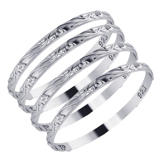 4 Anéis Fio Arabesco Pura Prata 925 Aliancinha- Melhor Valor