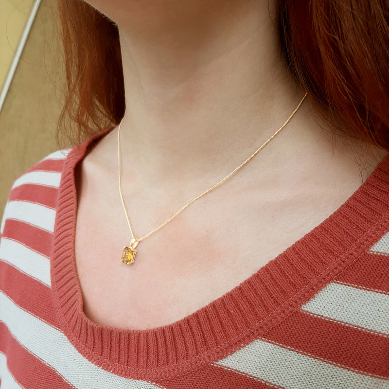 Colar Pingente Retangular Prata 925 Dourada 18k - Citrino