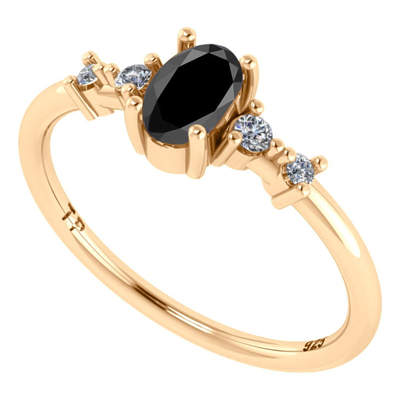 Anel London De Prata 925 Dourada Ouro 18k - Black Ônix