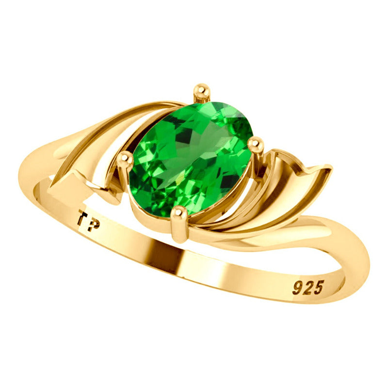 Anel Wings Prata 925 Dourada Ouro 18k - Esmeralda Oval