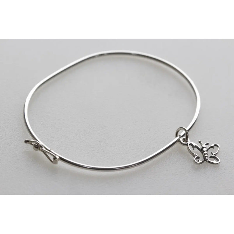 Pulseira Bracelete Rígido Prata 925 - Borboleta Vazada 19 Cm